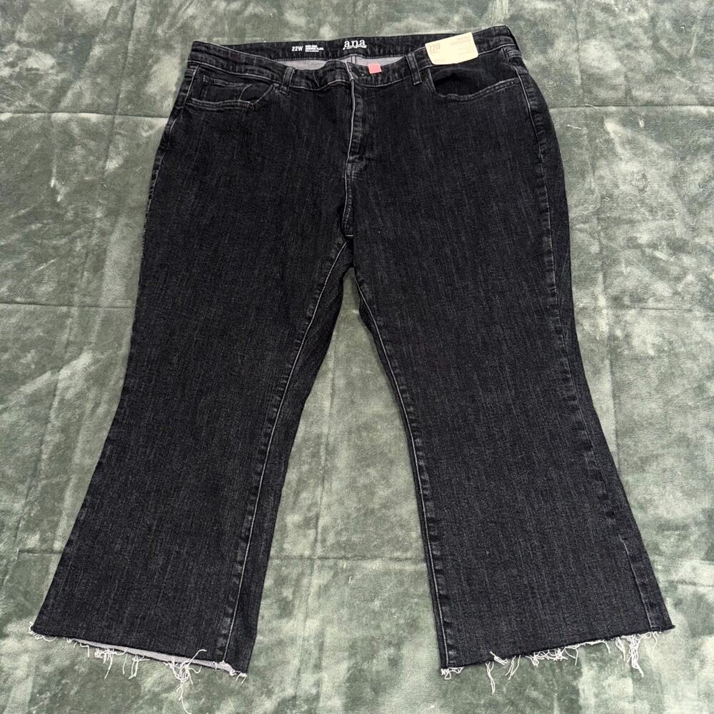 A New Approach A.N.A High Rise Cropped Flare Jeans Women 22W Black Denim Raw Hem